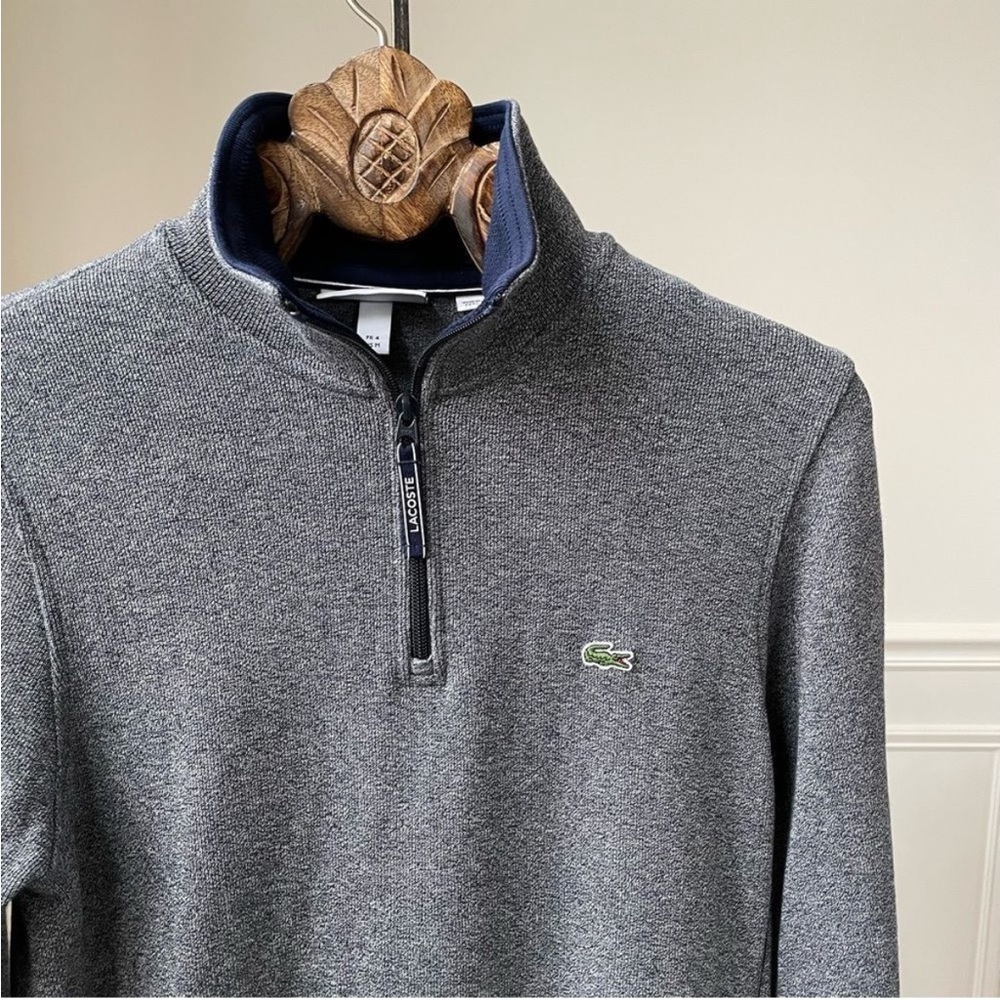 Lacoste Men's Half Zip Lightweight Interlock Sweatshirt Navy Heather Alligator M